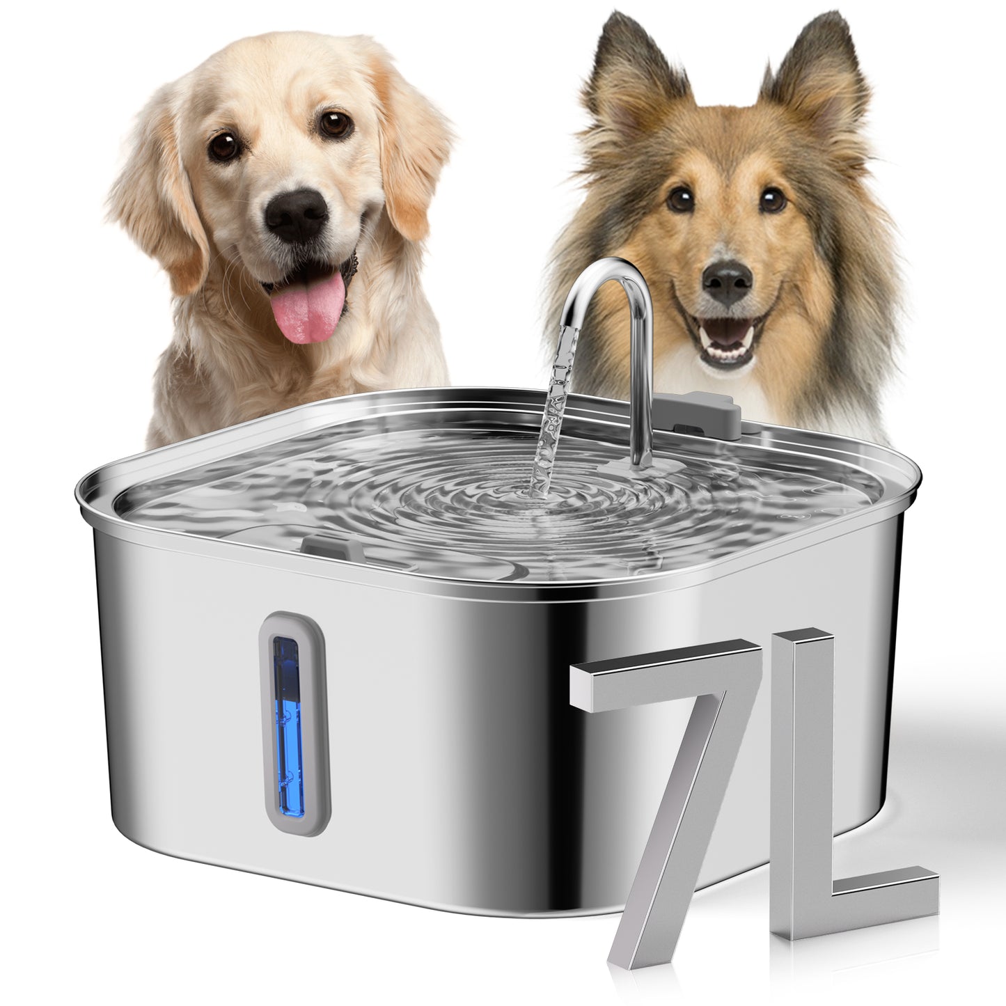 7L Stainless Steel Automatic Pet Water Dispenser – Large Dog Water Fountain with Water Level Window | Self-Refilling Pet Feeder for Dogs & Cats