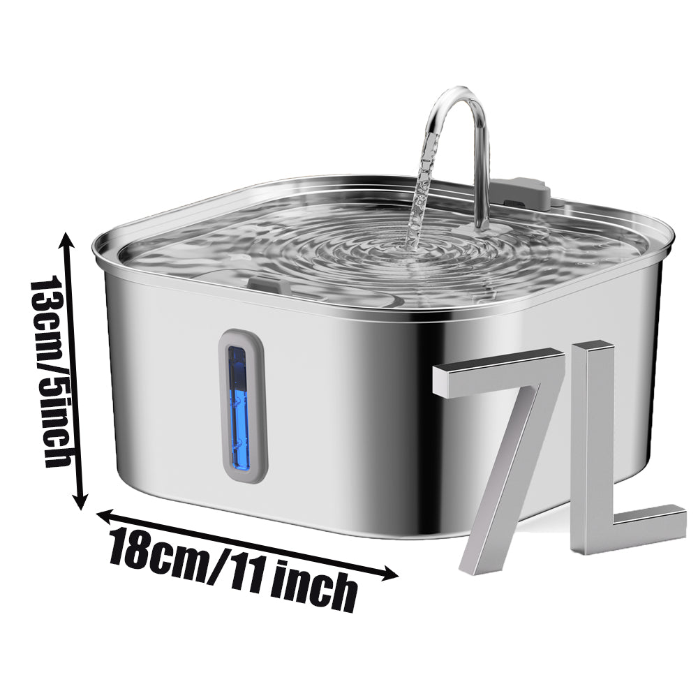 7L Stainless Steel Automatic Pet Water Dispenser – Large Dog Water Fountain with Water Level Window | Self-Refilling Pet Feeder for Dogs & Cats
