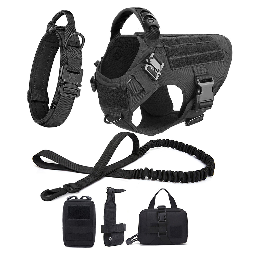 Gadvera™ Tactical Dog Harness Set – Adjustable Training Vest with Collar, Leash & MOLLE Pouches | Heavy-Duty Harness for Medium & Large Dogs