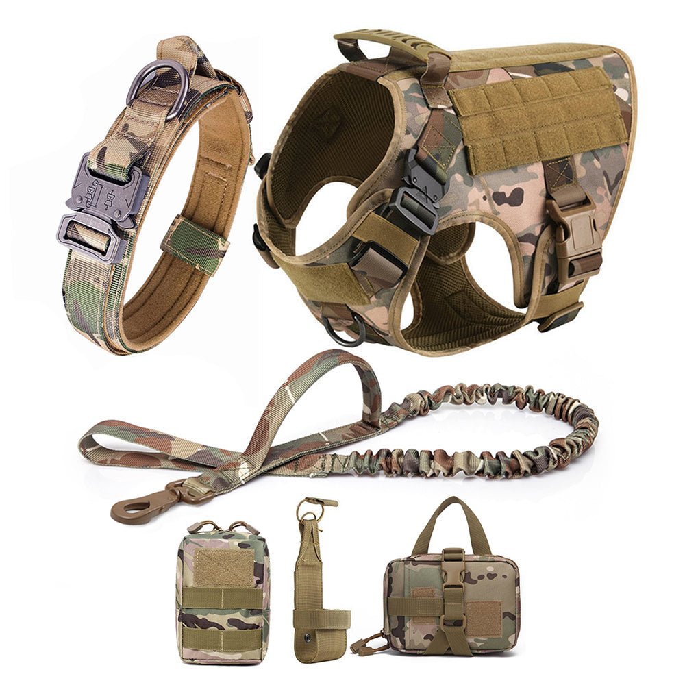 Gadvera™ Tactical Dog Harness Set – Adjustable Training Vest with Collar, Leash & MOLLE Pouches | Heavy-Duty Harness for Medium & Large Dogs