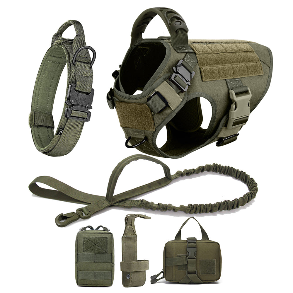 Gadvera™ Tactical Dog Harness Set – Adjustable Training Vest with Collar, Leash & MOLLE Pouches | Heavy-Duty Harness for Medium & Large Dogs