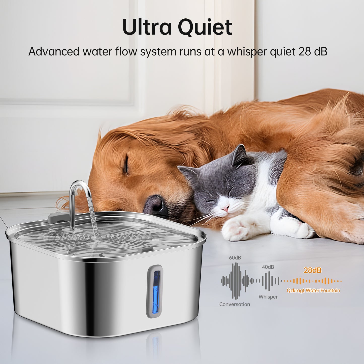 7L Stainless Steel Automatic Pet Water Dispenser – Large Dog Water Fountain with Water Level Window | Self-Refilling Pet Feeder for Dogs & Cats