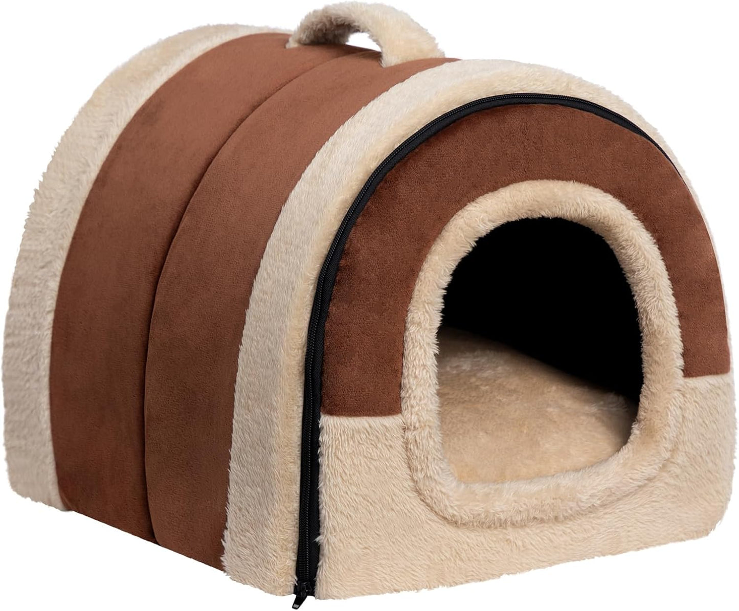 Gadvera 2-in-1 Foldable Cat & Small Dog Bed - Crystal Velvet Cat Cave, Indoor/Outdoor