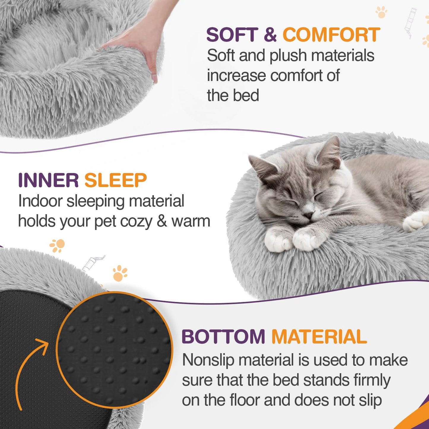 Gadvera Plush Donut Cat & Dog Bed - Self-Warming, Anti-Slip, Reversible
