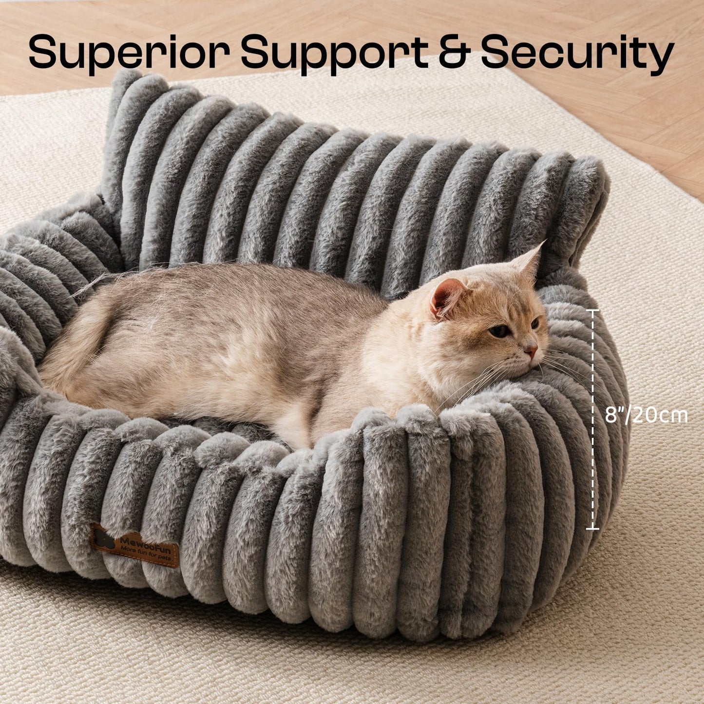 Gadvera Dog Sofa Bed - Soft & Fluffy Cat Bed with Removable Washable Cover - Grey