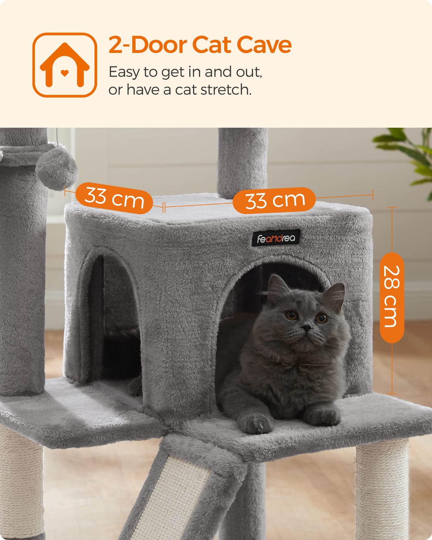 Gadvera Cat Tree - Widened Perch for Large Cats - Light Grey