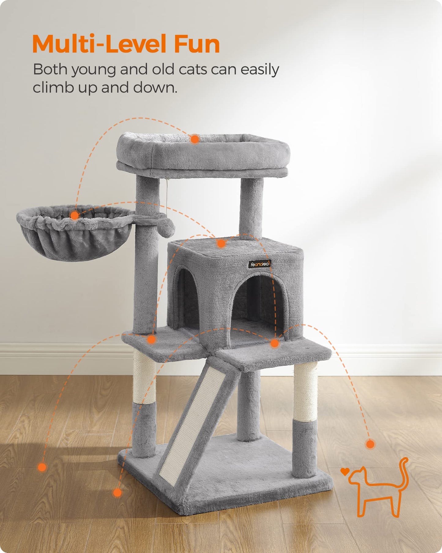 Gadvera Cat Tree - Widened Perch for Large Cats - Light Grey
