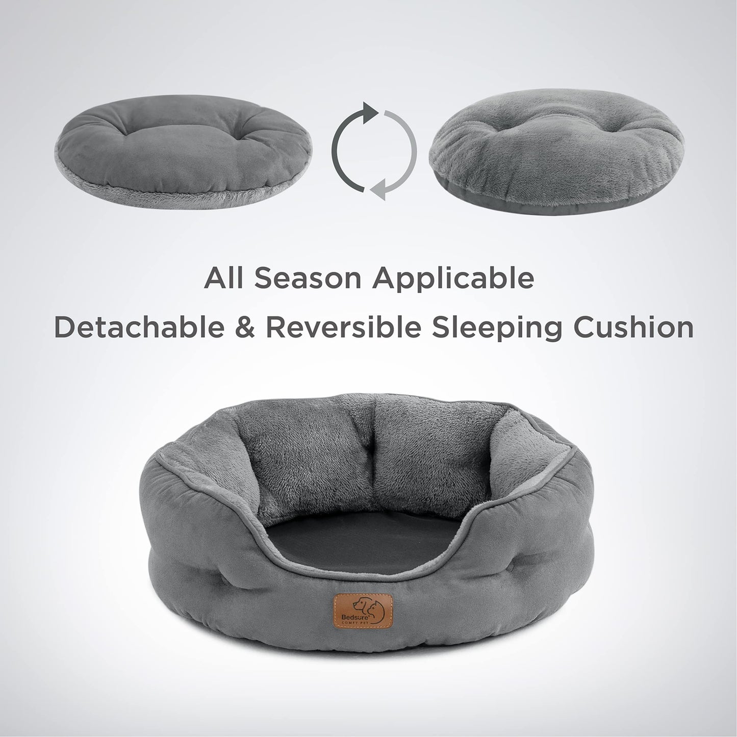 Gadvera Round Cat Bed - Washable, Slip-Resistant, Reversible Cushion