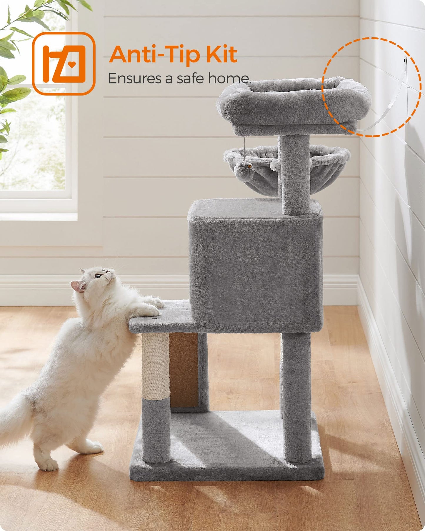 Gadvera Cat Tree - Widened Perch for Large Cats - Light Grey