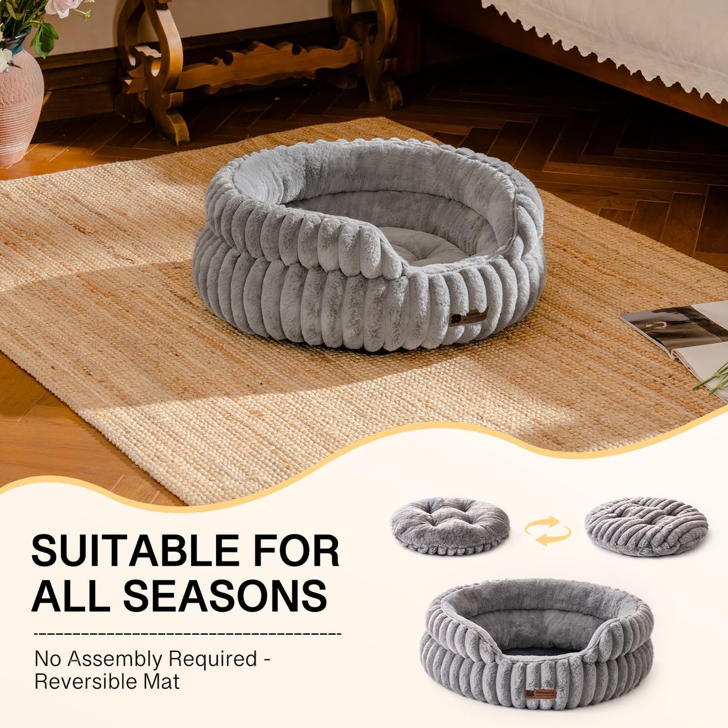 Gadvera Donut Cat Bed - Washable, Anti-Anxiety, Non-Slip for Cats & Small Dogs