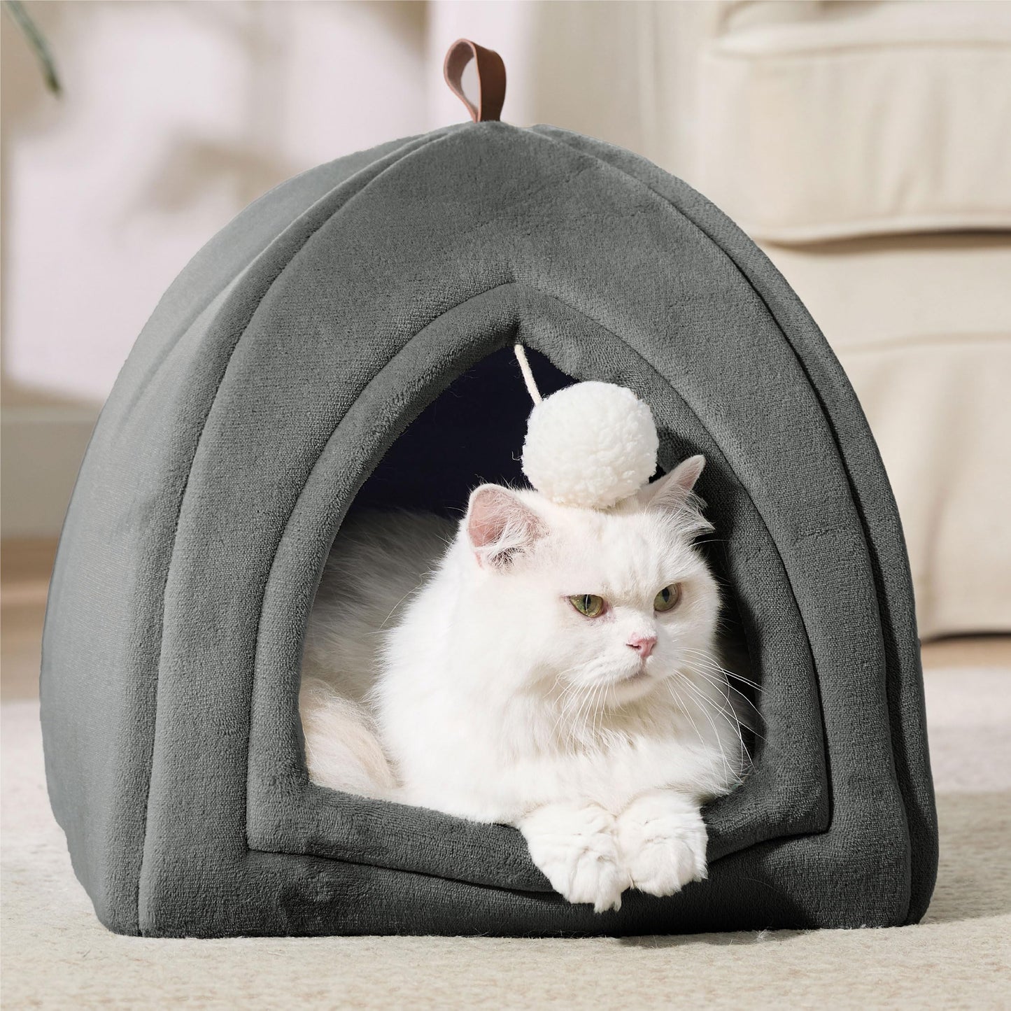 Gadvera Cat Cave Bed - Hooded Flannel Igloo, Foldable, Washable Cushion