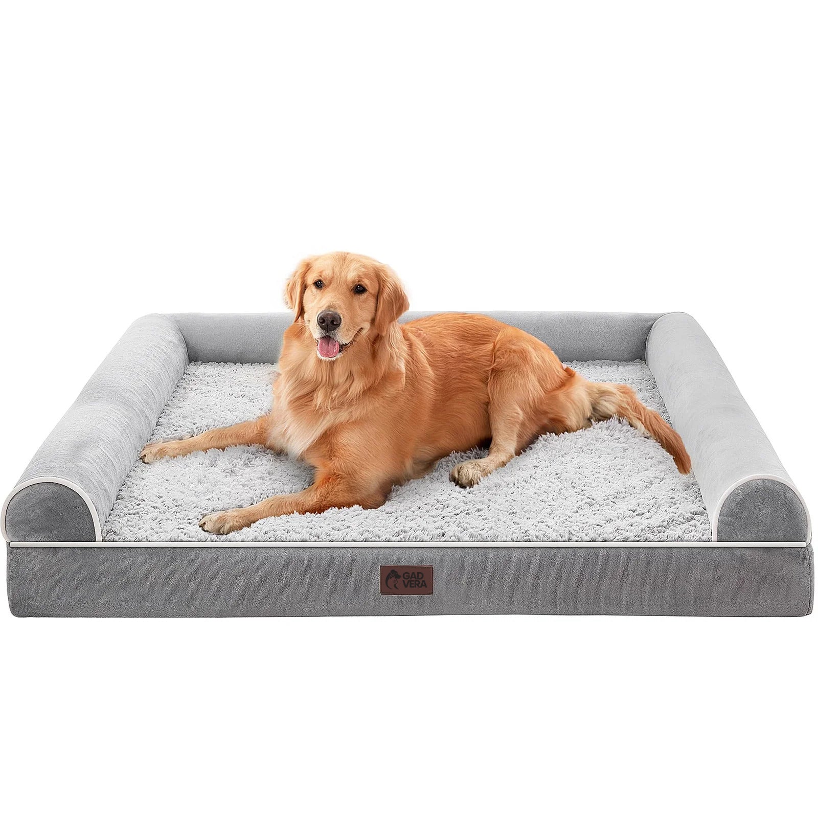 Gadvera Large Orthopedic Dog Bed - U-Shape Bolster, Washable Cover, Waterproof, 106x76x19cm - Grey