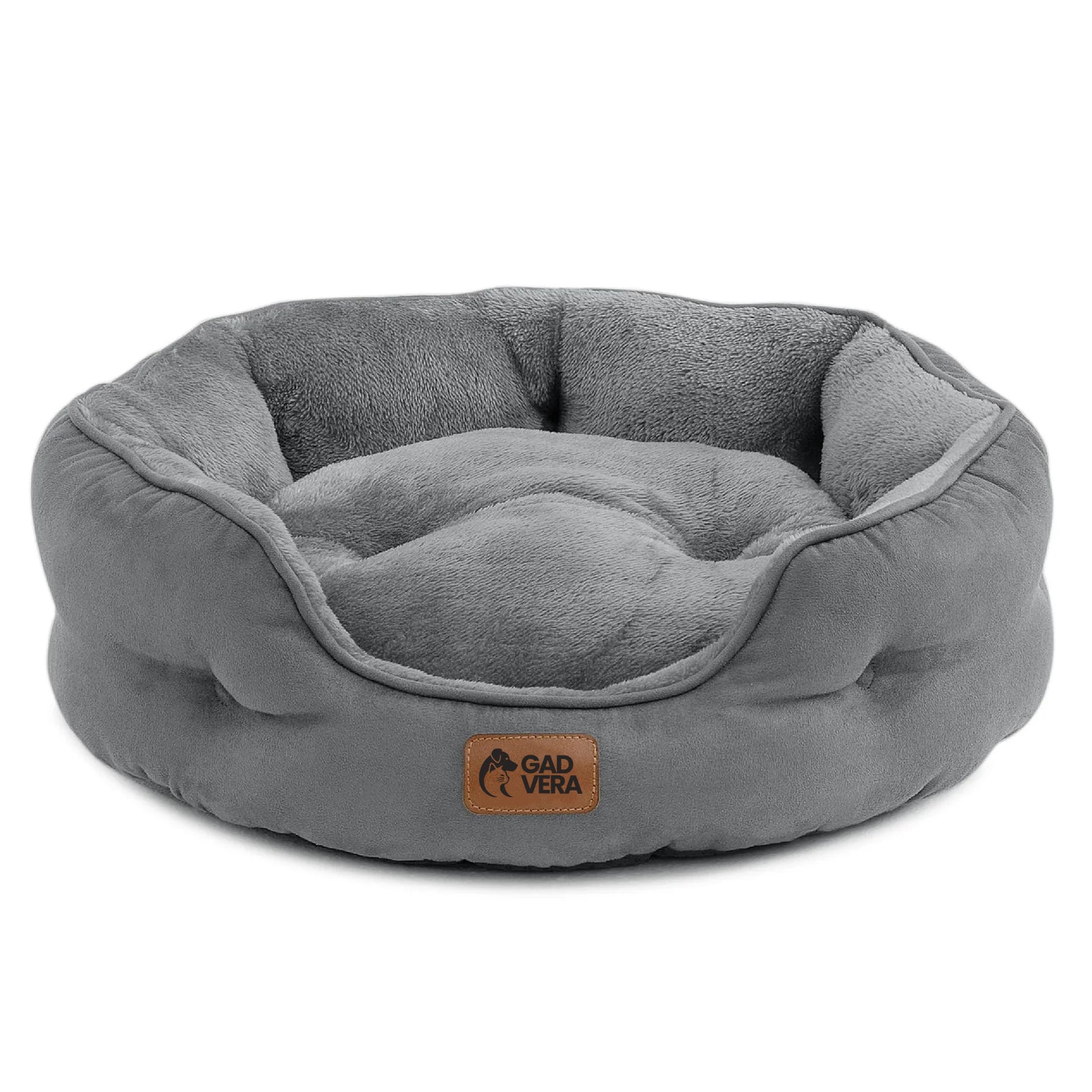 Gadvera Round Cat Bed - Washable, Slip-Resistant, Reversible Cushion, 51x48x15cm - Grey