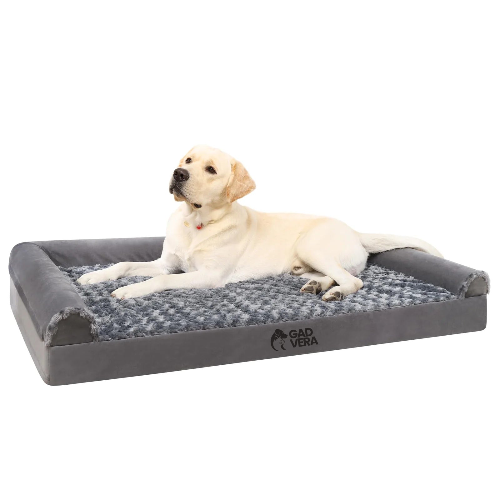Gadvera Large Orthopedic Dog Bed - U-Shape Bolster, Waterproof, Washable Cover, 90x57x16cm - Grey