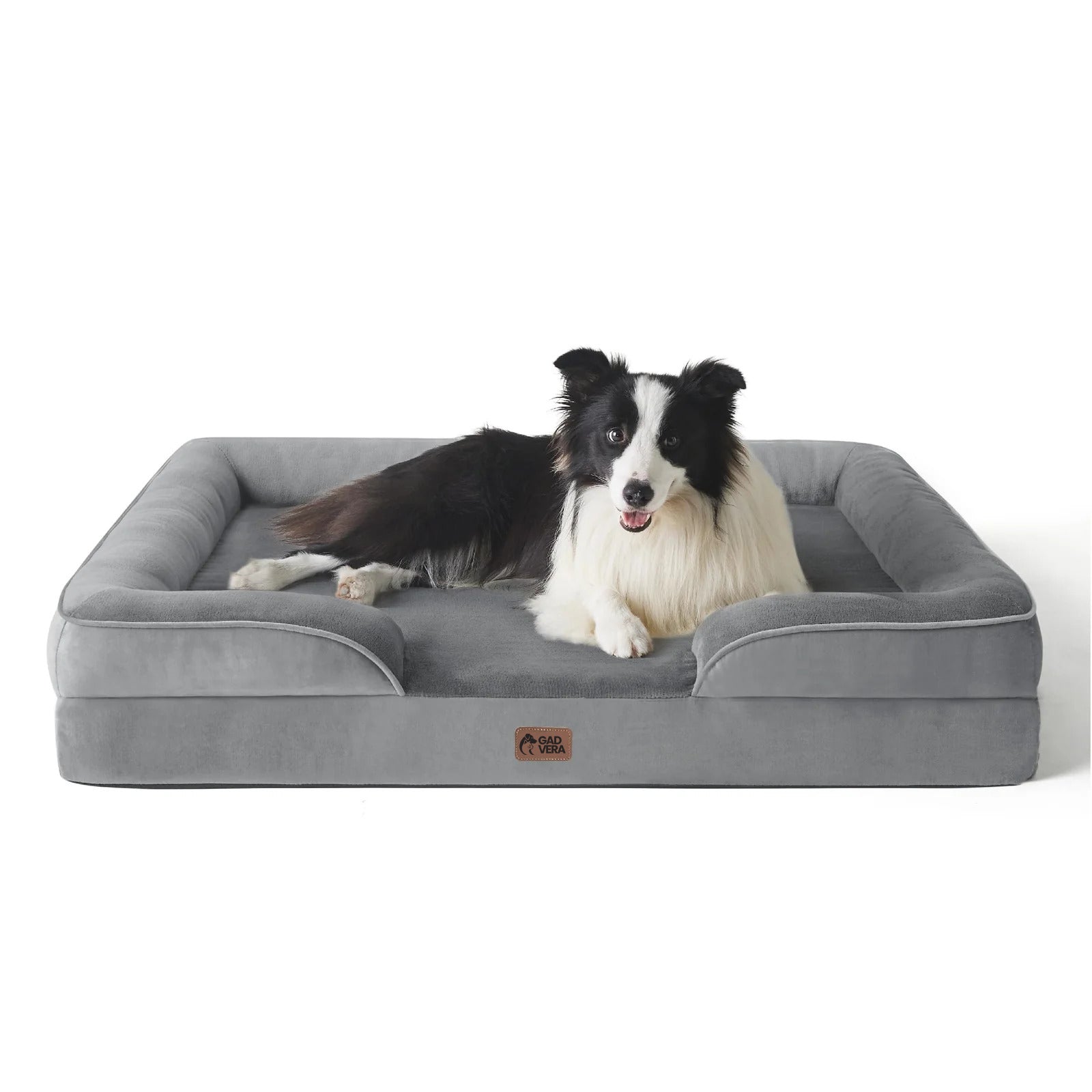 Gadvera Large Orthopedic Dog Bed Sofa - Washable, U-Shape Bolster, Waterproof, 89x63x16cm - Grey