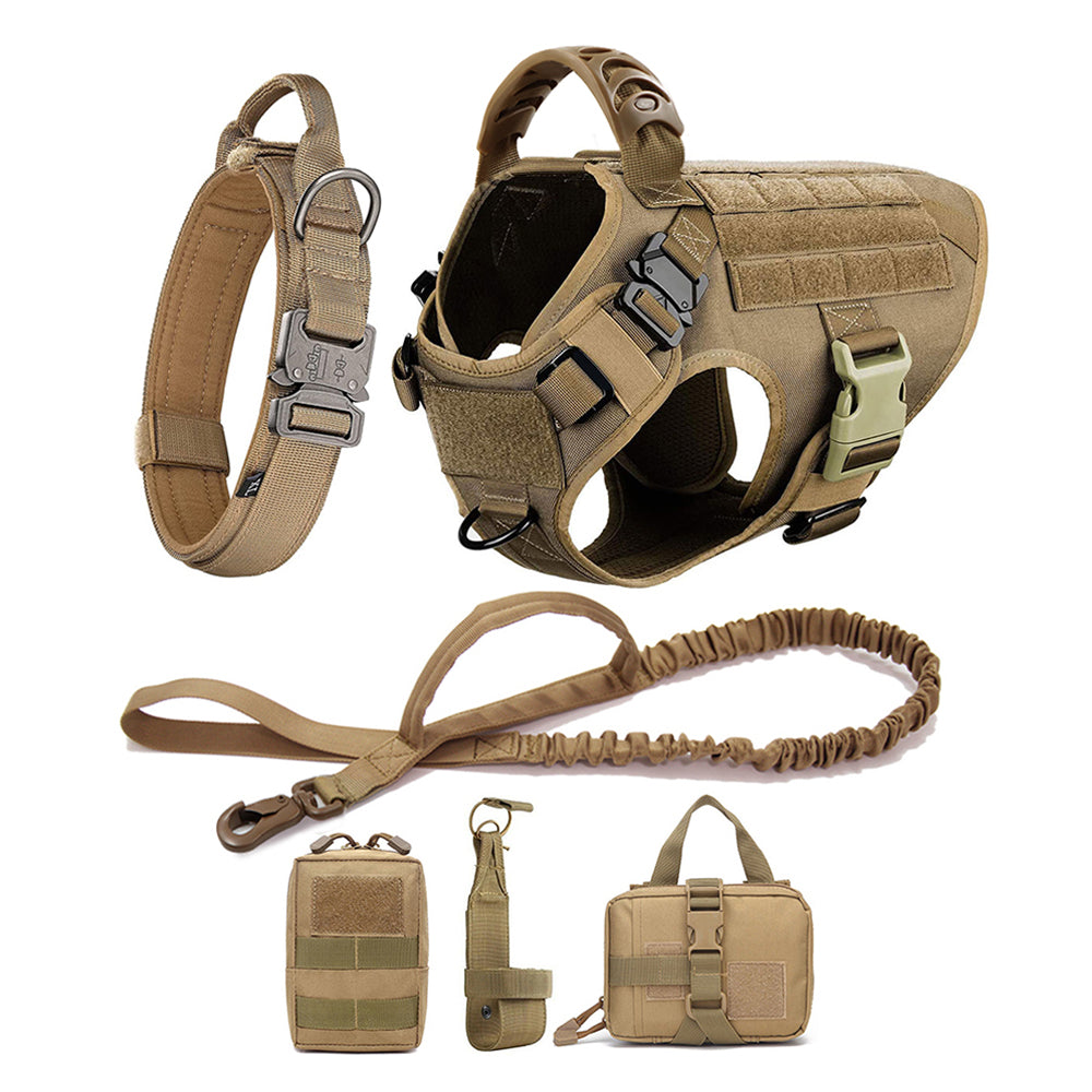 Gadvera™ Tactical Dog Harness Set – Adjustable Training Vest with Collar, Leash & MOLLE Pouches | Heavy-Duty Harness for Medium & Large Dogs