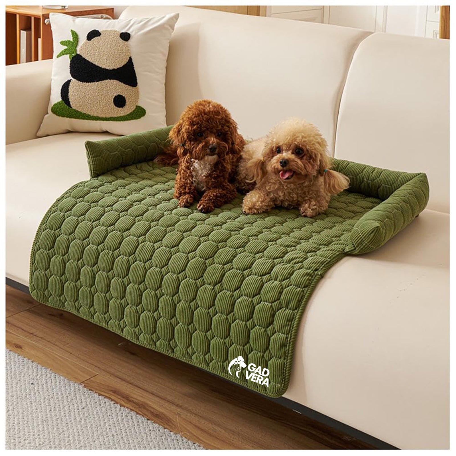 Gadvera Fluffy Calming Dog Bed - Washable, Non-Skid Bottom, Soft & Warm Cushion - Green