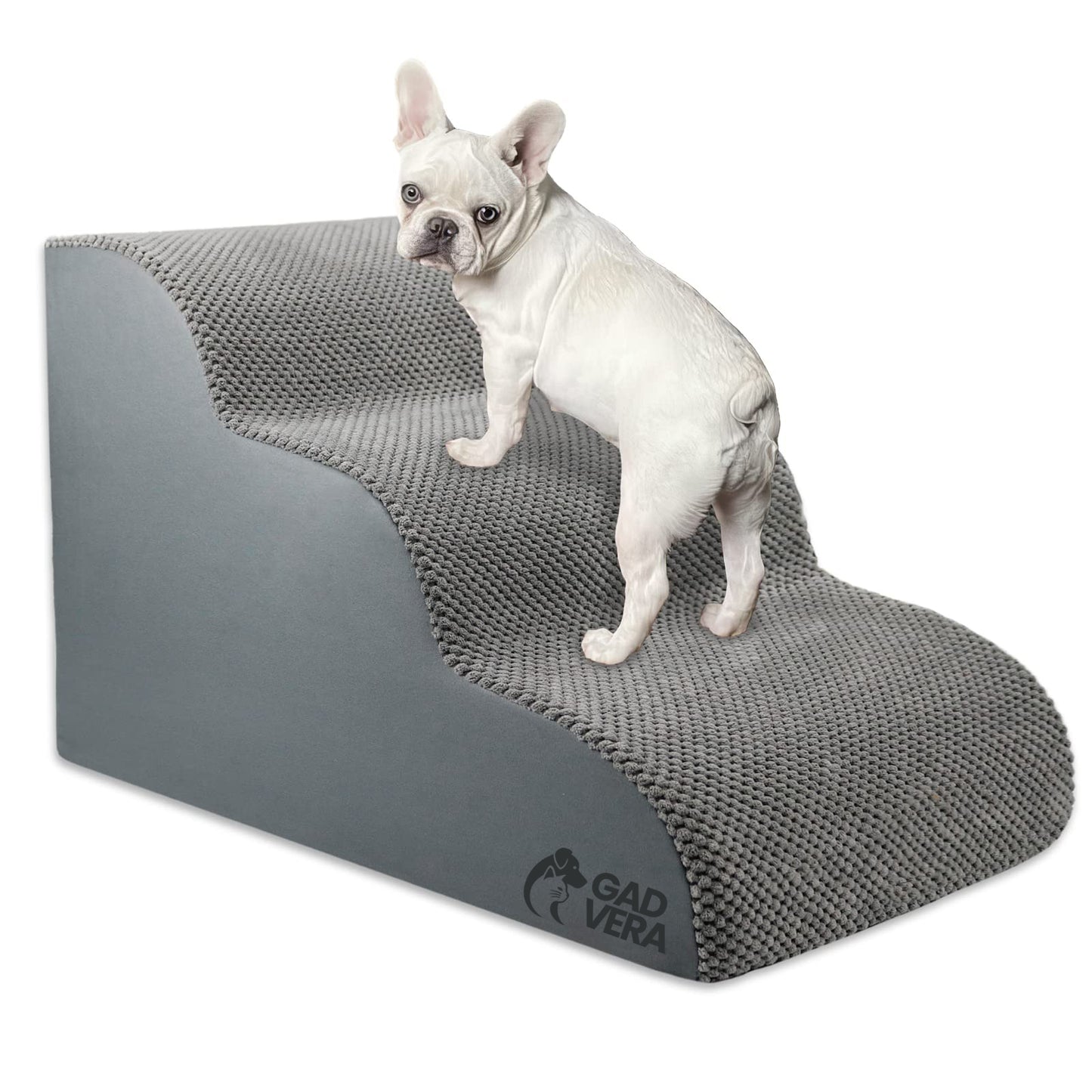 Gadvera 3-Step Dog Stairs - Non-Slip, High-Density Foam, Removable Cover