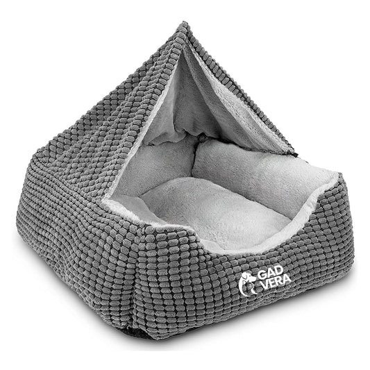 Gadvera Hooded Dog Bed - Warm Pet Cave, Washable, Fits Dogs Up to 60lbs