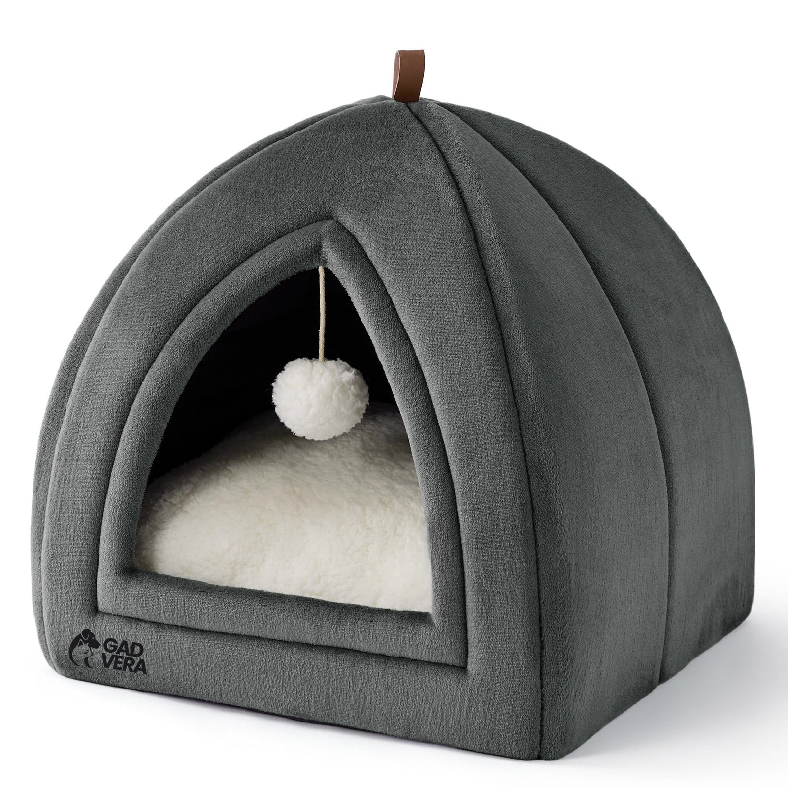 Gadvera Cat Cave Bed - Hooded Flannel Igloo, Foldable, Washable Cushion, 40x40x40cm - Dark Grey