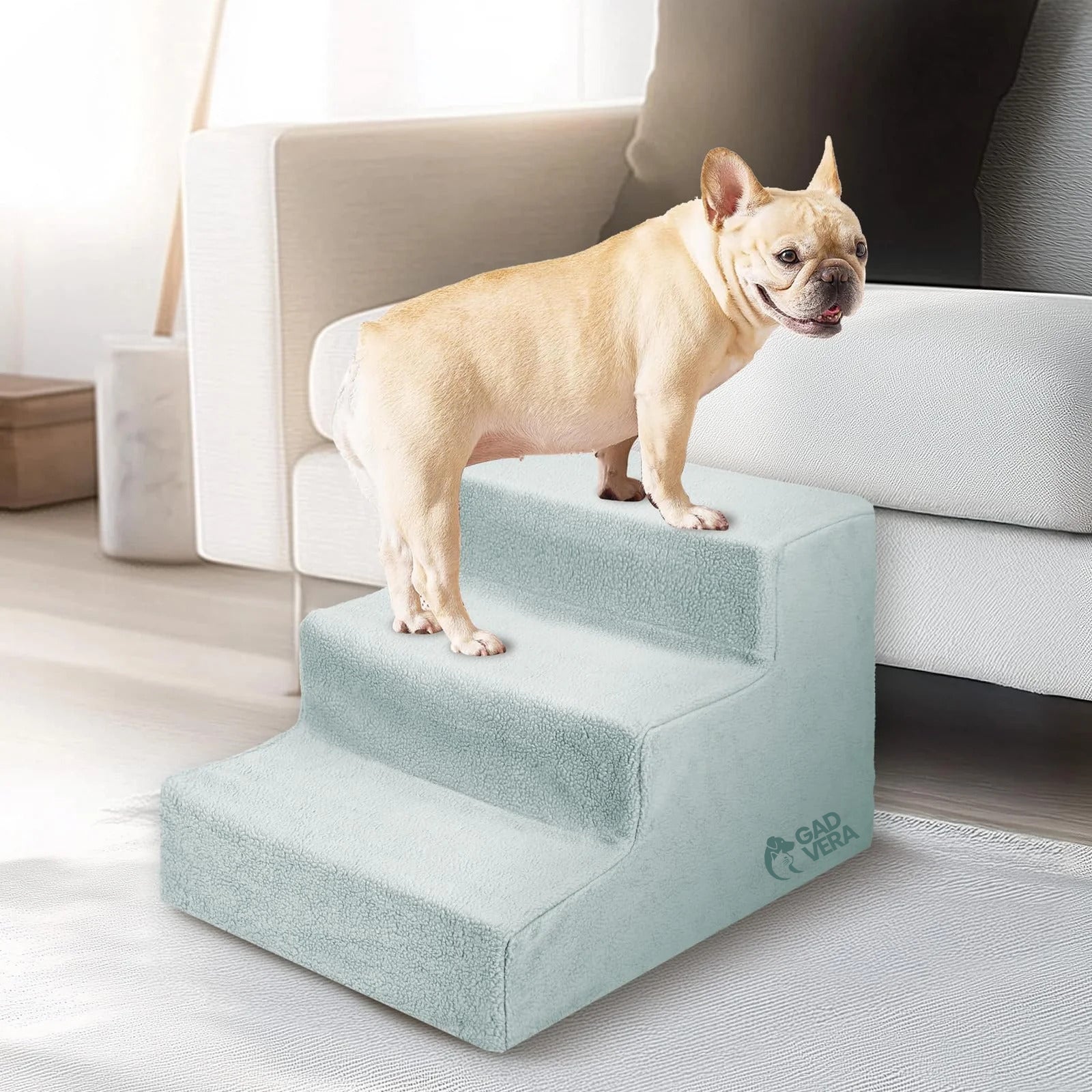 Gadvera 3-Step Dog Ramp - Non-Slip Pet Stairs for Small Dogs & Cats, Sofa Access - Grey