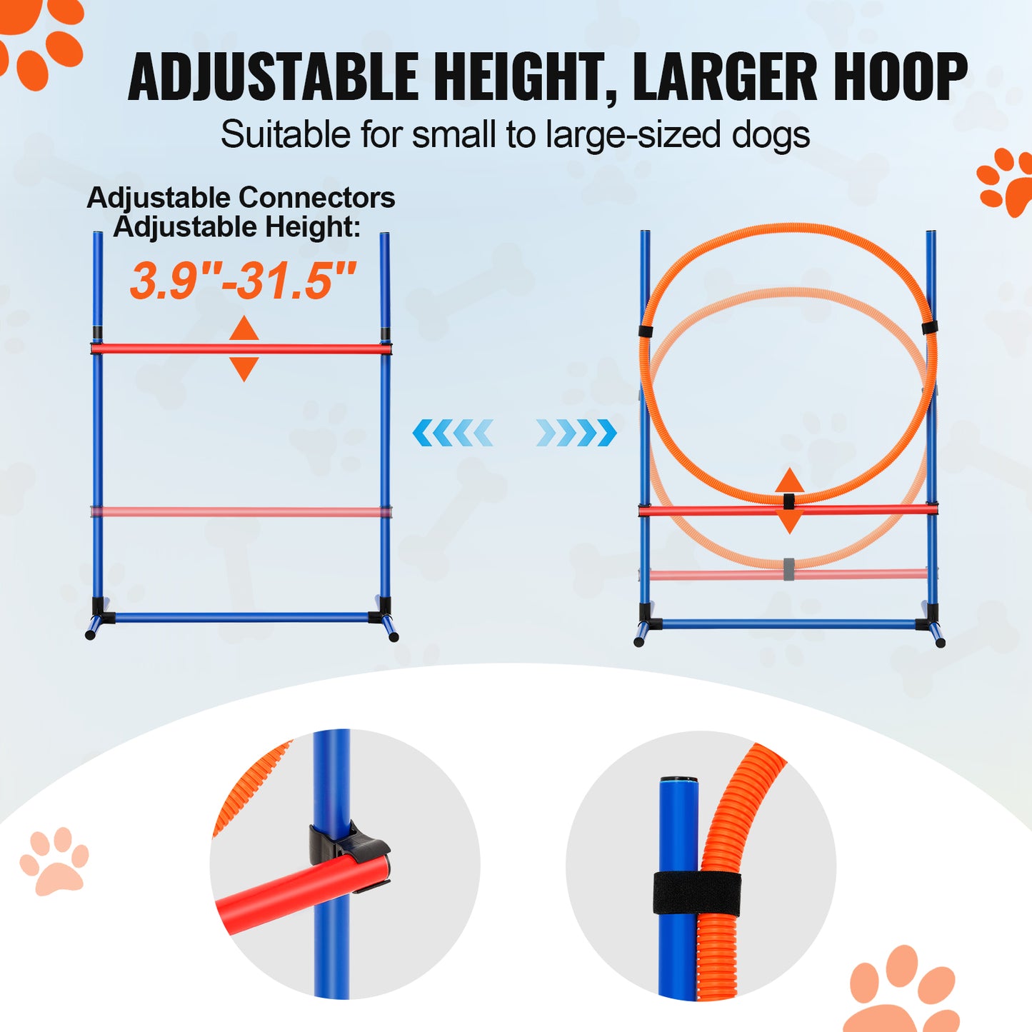 Gadvera™ Dog Agility Training Set – 4PCS Adjustable Equipment Kit with High Hurdles, 6 Weave Poles, Jump Ring, Pause Box & Whistle