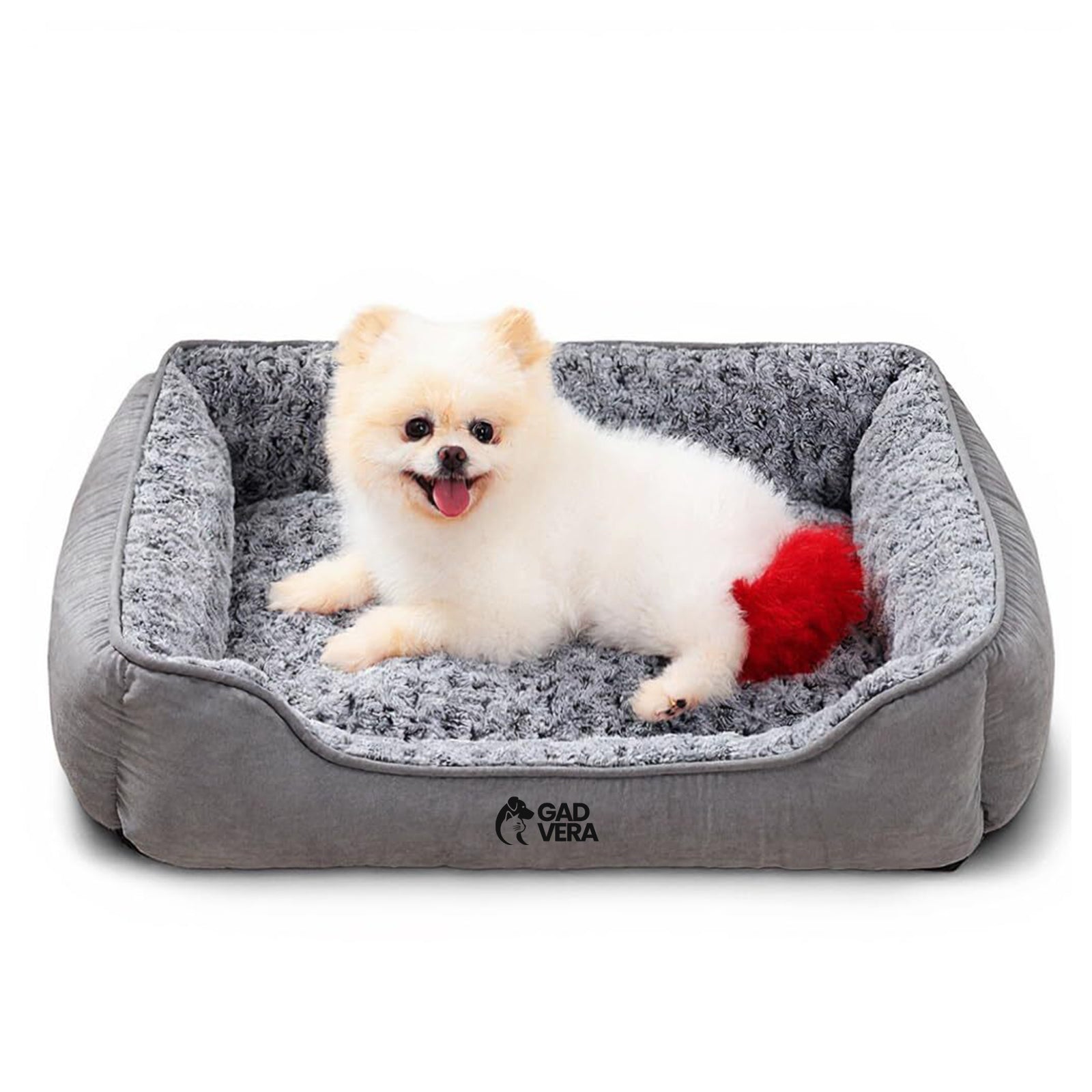 Gadvera Small Dog Bed - Washable Plush, Non-Slip, 60x45cm - Grey