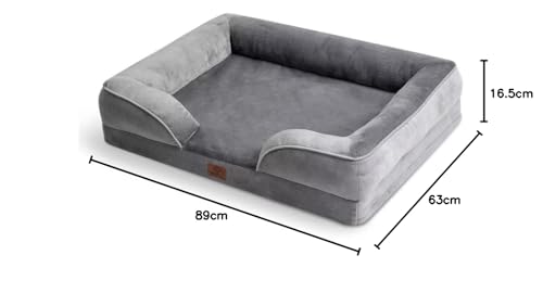 Gadvera Large Orthopedic Dog Bed Sofa - Washable, U-Shape Bolster, Waterproof, 89x63x16cm - Grey