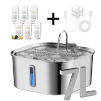 7L Stainless Steel Automatic Pet Water Dispenser – Large Dog Water Fountain with Water Level Window | Self-Refilling Pet Feeder for Dogs & Cats