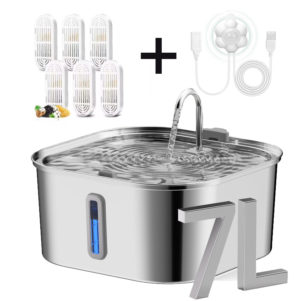 7L Stainless Steel Automatic Pet Water Dispenser – Large Dog Water Fountain with Water Level Window | Self-Refilling Pet Feeder for Dogs & Cats