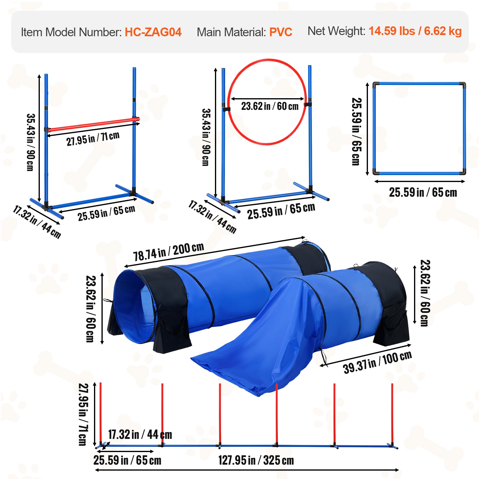 Gadvera™ Dog Agility Training Set – 4PCS Adjustable Equipment Kit with High Hurdles, 6 Weave Poles, Jump Ring, Pause Box & Whistle