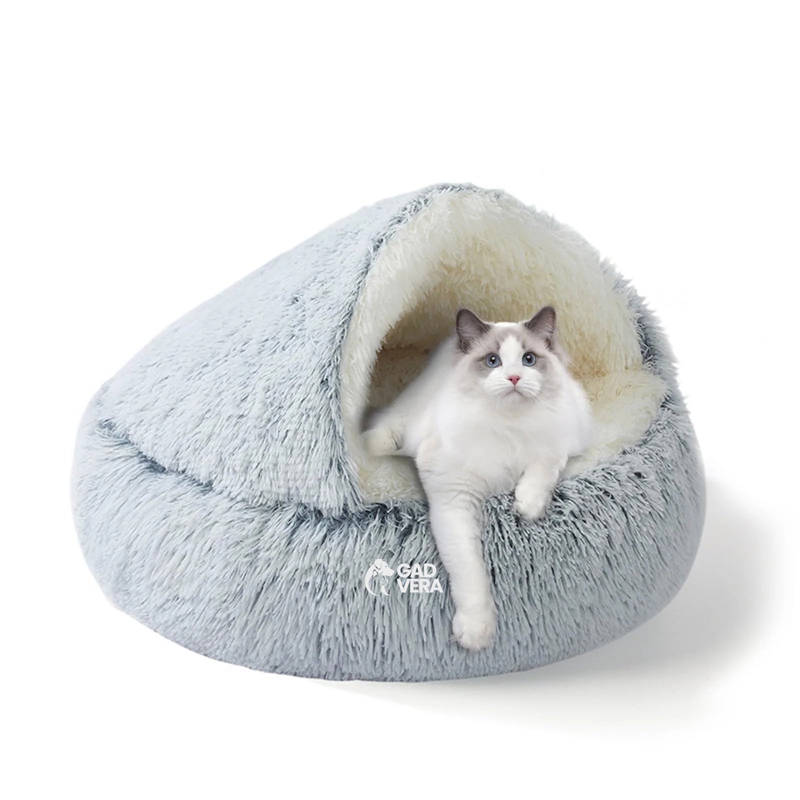 Gadvera Plush Cat & Small Dog Bed - Self-Warming, Washable, Non-Slip for Pets Under 7kg - Grey