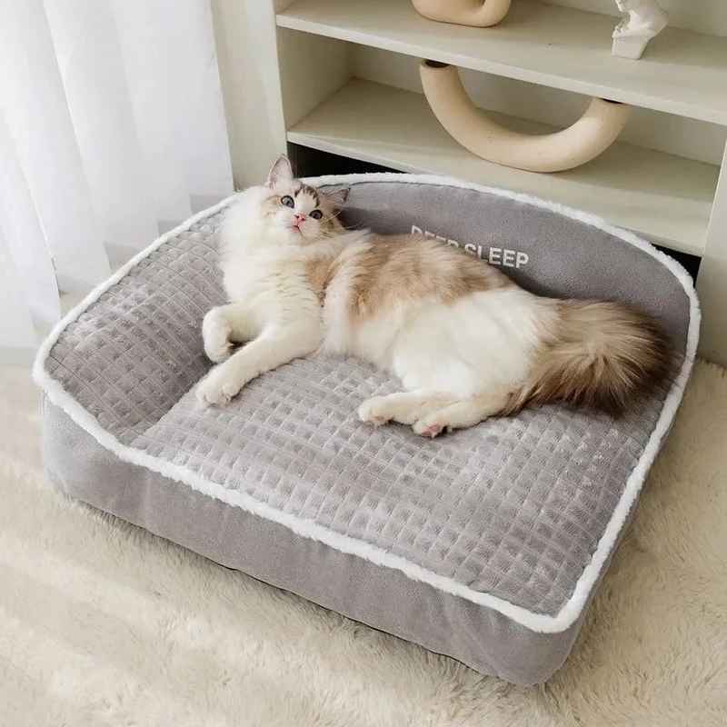 Warm Pet Bed for Dogs & Cats – Cozy Winter Sofa Bed with Soft Blanket | Christmas & Halloween Pet Cushion for Small, Medium & Large Pets