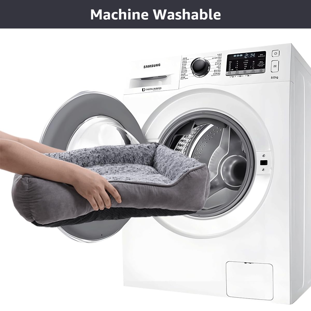 Gadvera Small Dog Bed - Washable Plush, Non-Slip, 60x45cm - Grey