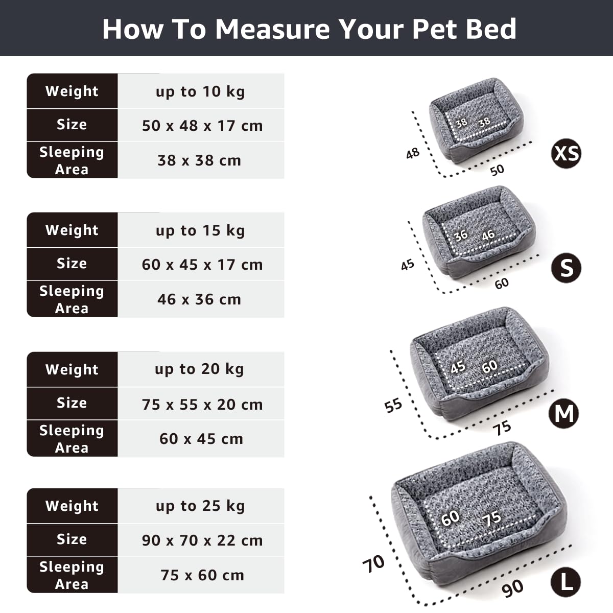 Gadvera Small Dog Bed - Washable Plush, Non-Slip, 60x45cm - Grey
