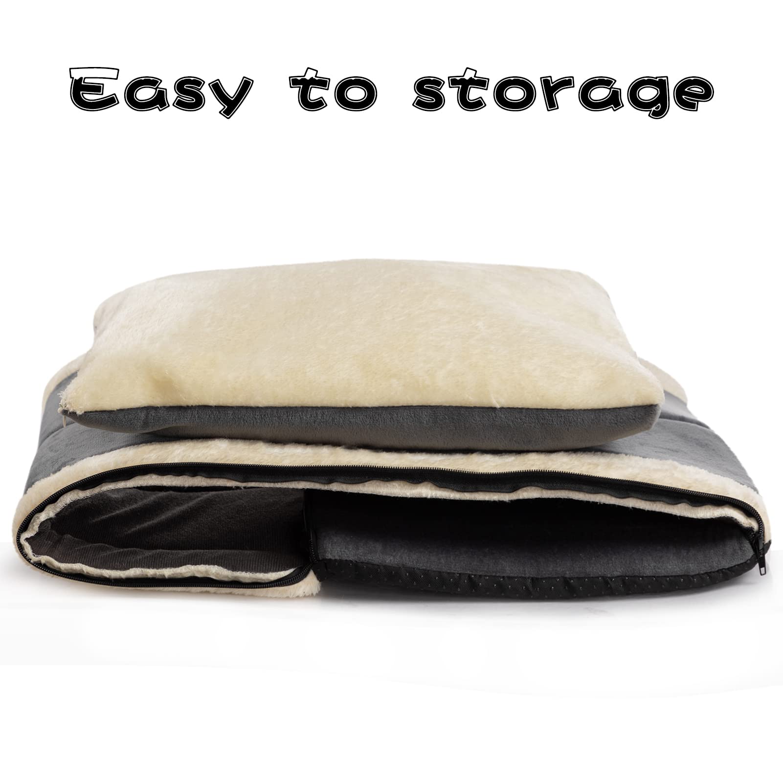 Gadvera 2-in-1 Foldable Cat & Small Dog Bed - Crystal Velvet Cat Cave, Indoor/Outdoor, Dark Grey