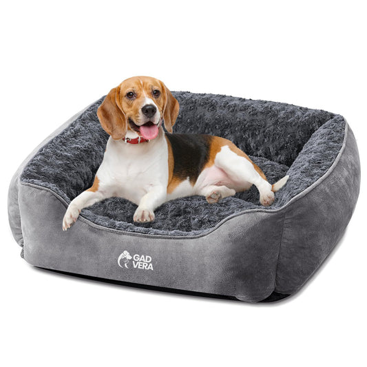 Gadvera Medium Dog Bed - Washable Plush, Non-Slip, Grey - Small, Medium, Large