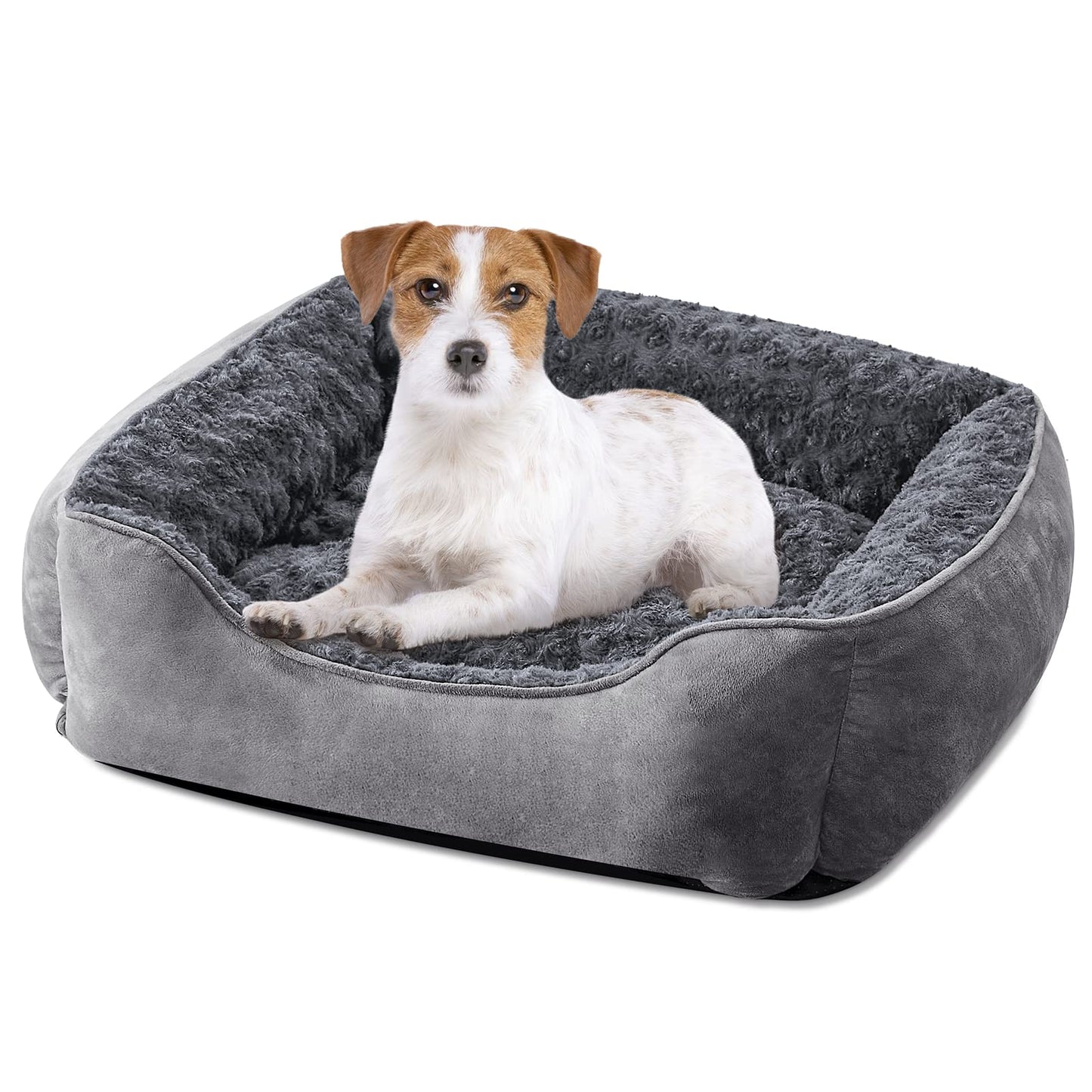 Gadvera Medium Dog Bed - Washable Plush, Non-Slip, Grey - Small, Medium, Large