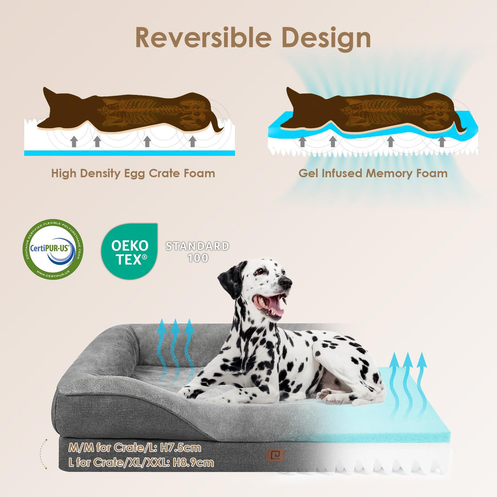 Gadvera Memory Foam Dog Bed - Orthopedic, Waterproof, 91x68x17cm - Dark Grey