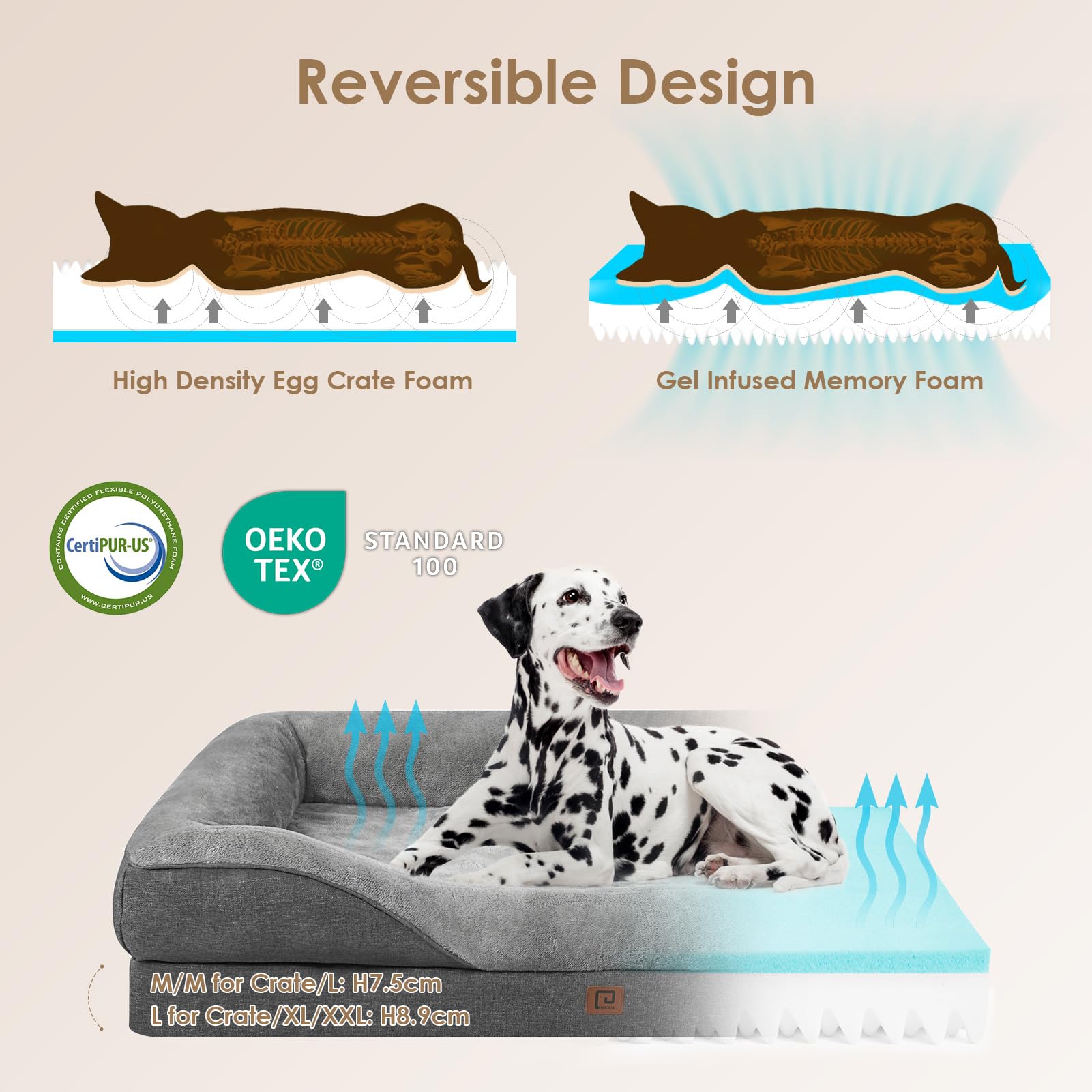 Gadvera Memory Foam Dog Bed - Orthopedic, Waterproof, 91x68x17cm - Dark Grey