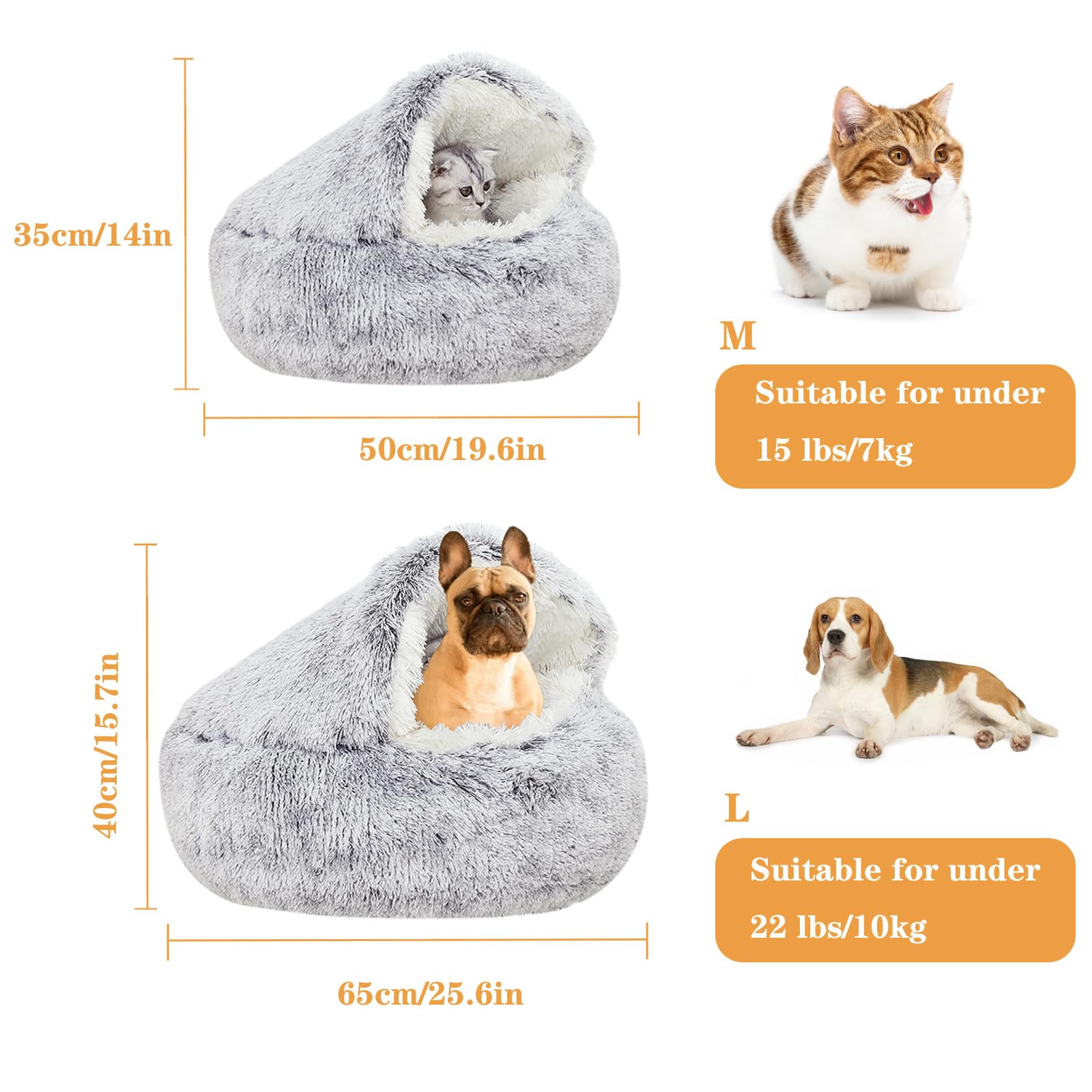 Gadvera Plush Cat & Small Dog Bed - Self-Warming, Washable, Non-Slip for Pets Under 7kg - Grey