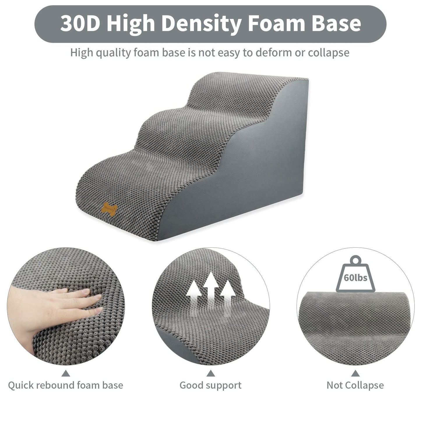 Gadvera 3-Step Dog Stairs - Non-Slip, High-Density Foam, Removable Cover