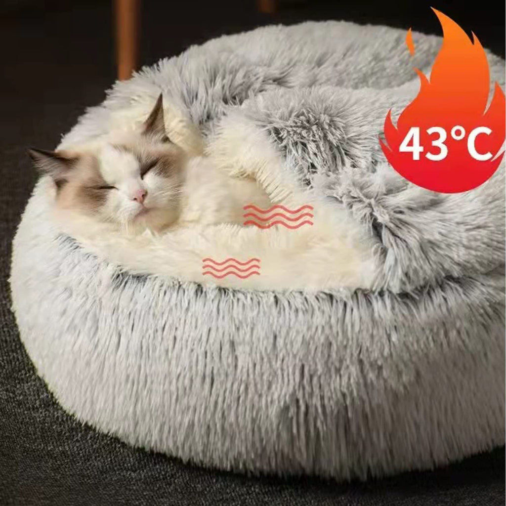Gadvera Plush Cat & Small Dog Bed - Self-Warming, Washable, Non-Slip for Pets Under 7kg - Grey