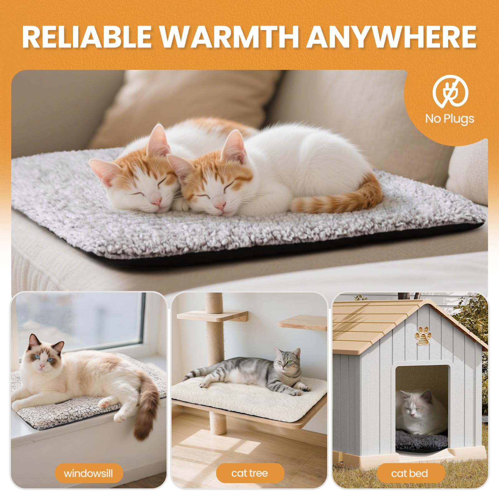 Gadvera Self-Heating Cat Bed - Washable Warming Pet Pad, Electric-Free, Non-Slip, 74x47cm