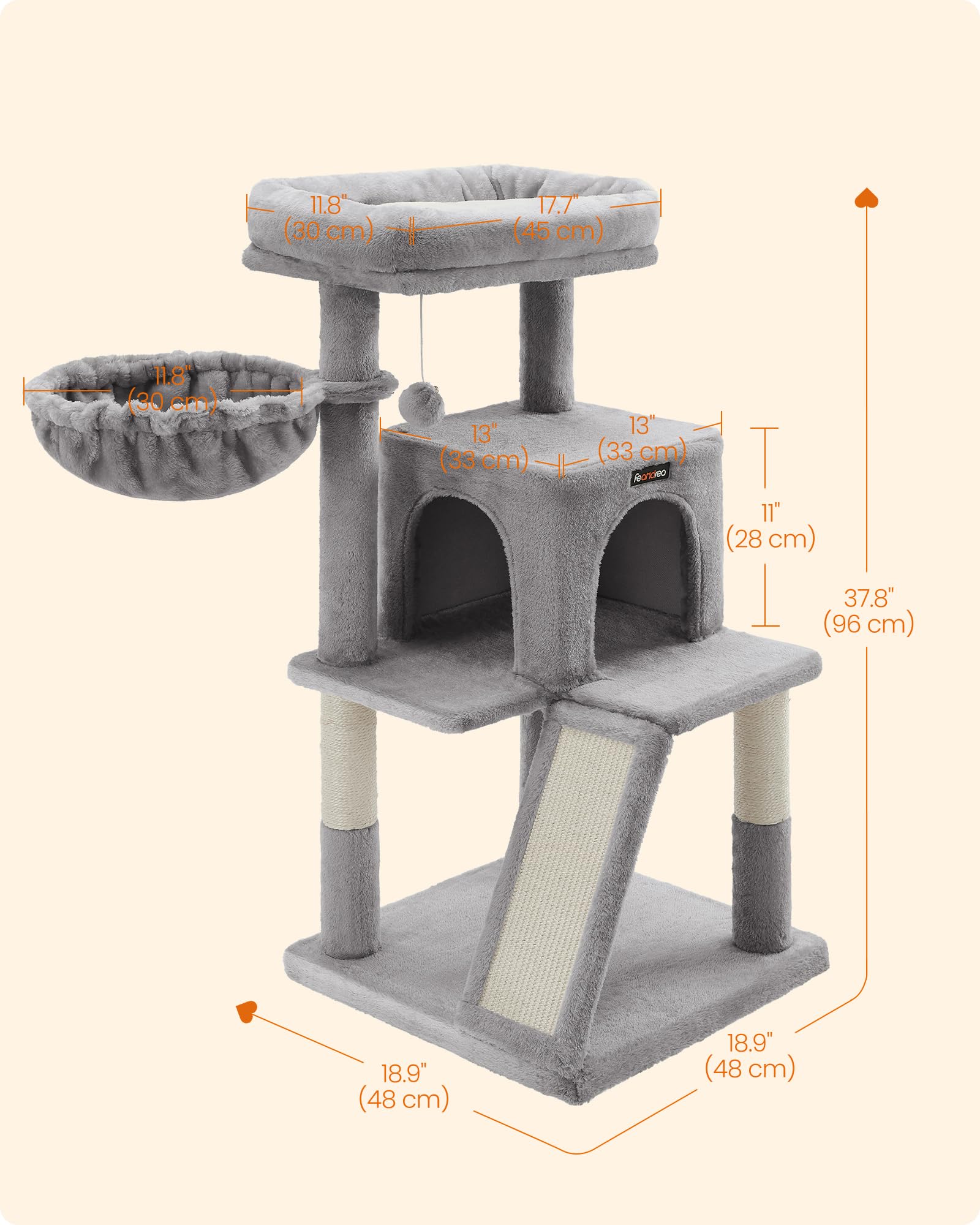 Gadvera Cat Tree - Widened Perch for Large Cats - Light Grey