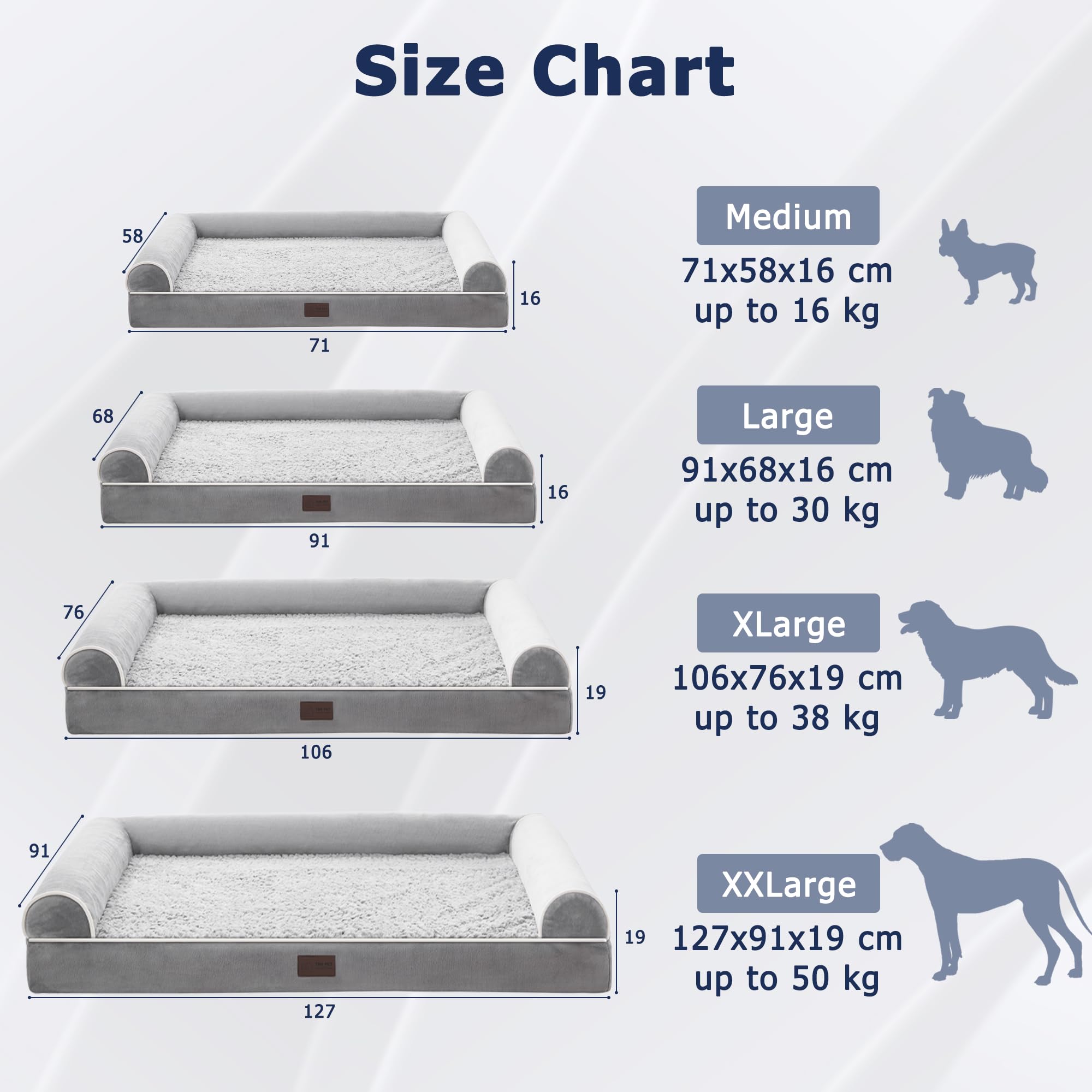 Gadvera Large Orthopedic Dog Bed - U-Shape Bolster, Washable Cover, Waterproof, 106x76x19cm - Grey