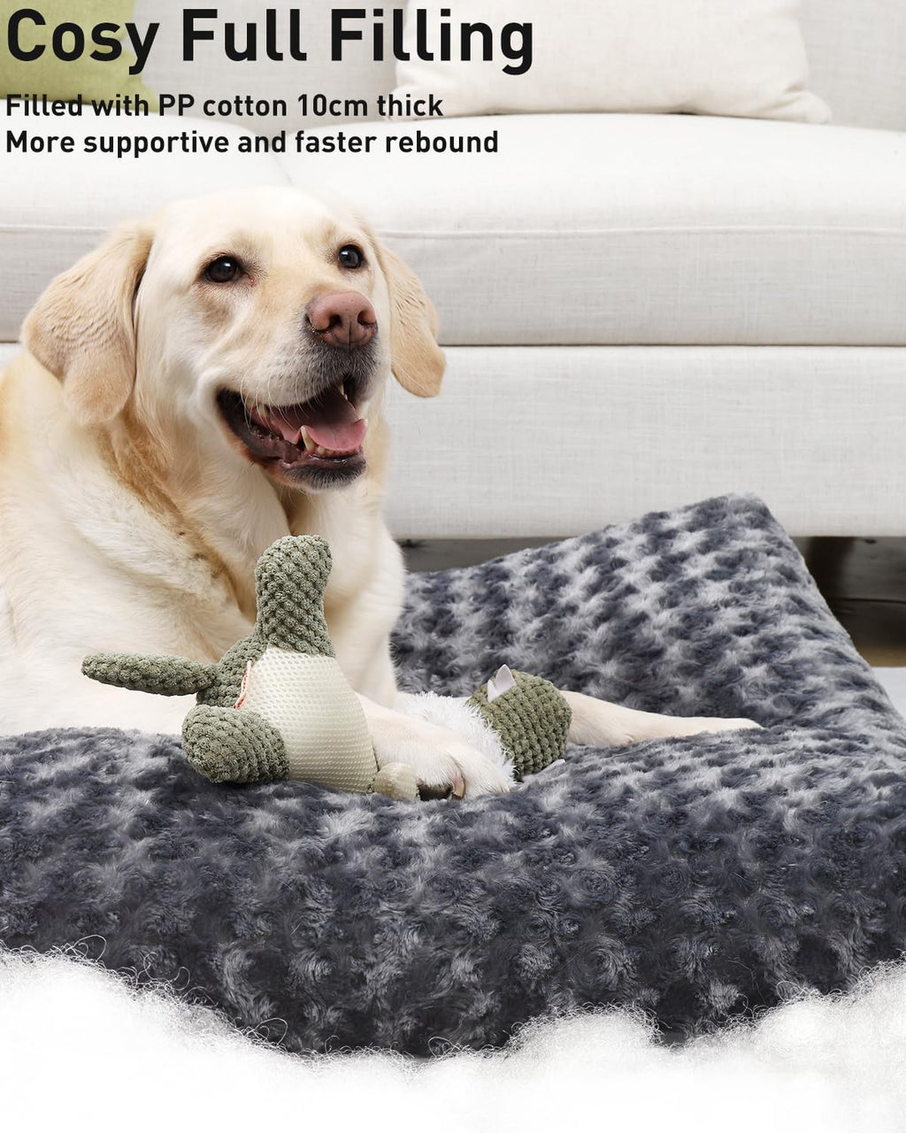 Gadvera Large Dog Bed - Washable, Anti-Anxiety, Non-Skid, 90x60x8cm - Dark Grey