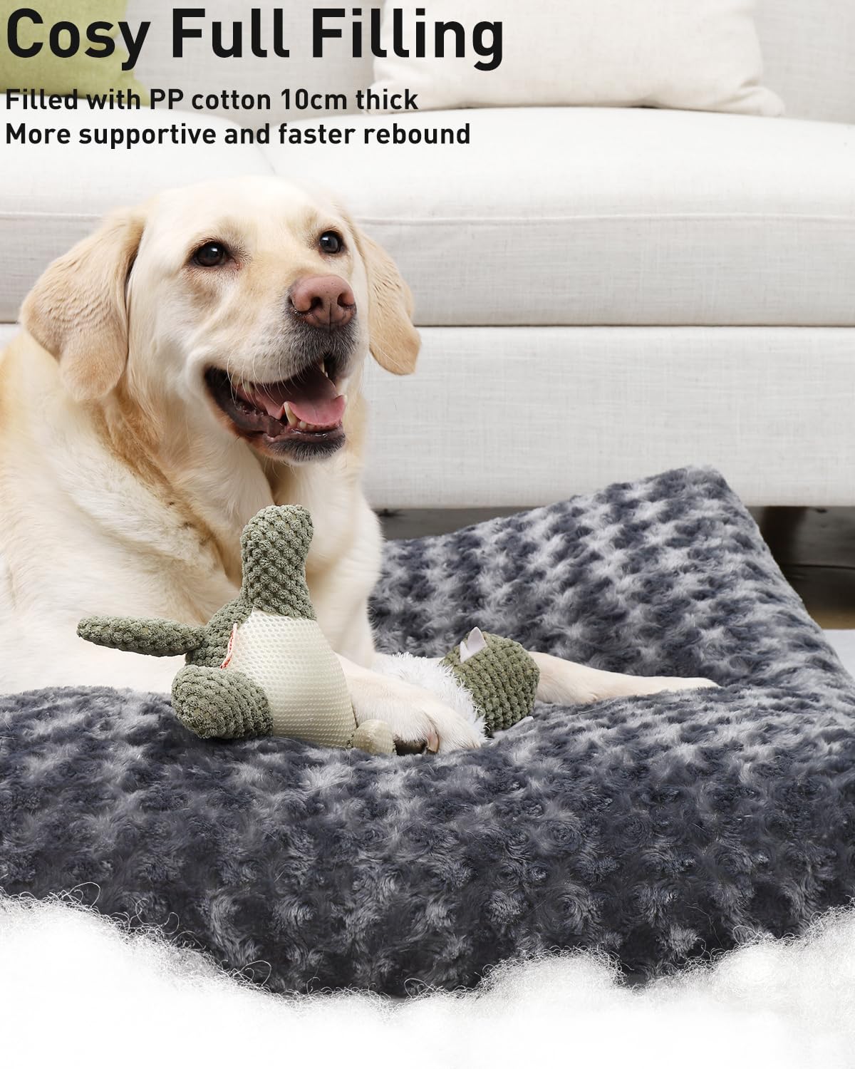 Gadvera Large Dog Bed - Washable, Anti-Anxiety, Non-Skid, 90x60x8cm - Dark Grey