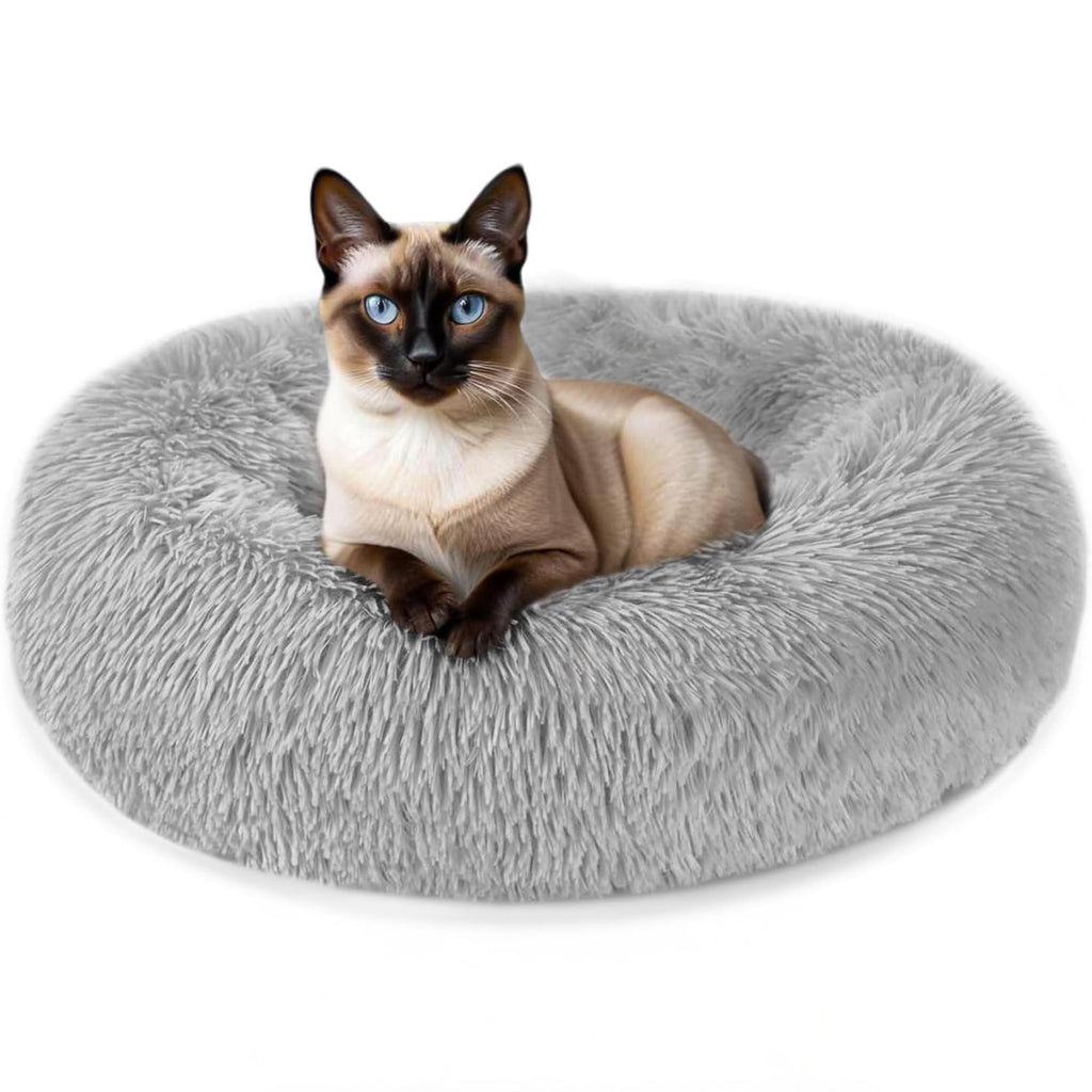 Gadvera Plush Donut Cat & Dog Bed - Self-Warming, Anti-Slip, Reversible, 50cm - Grey