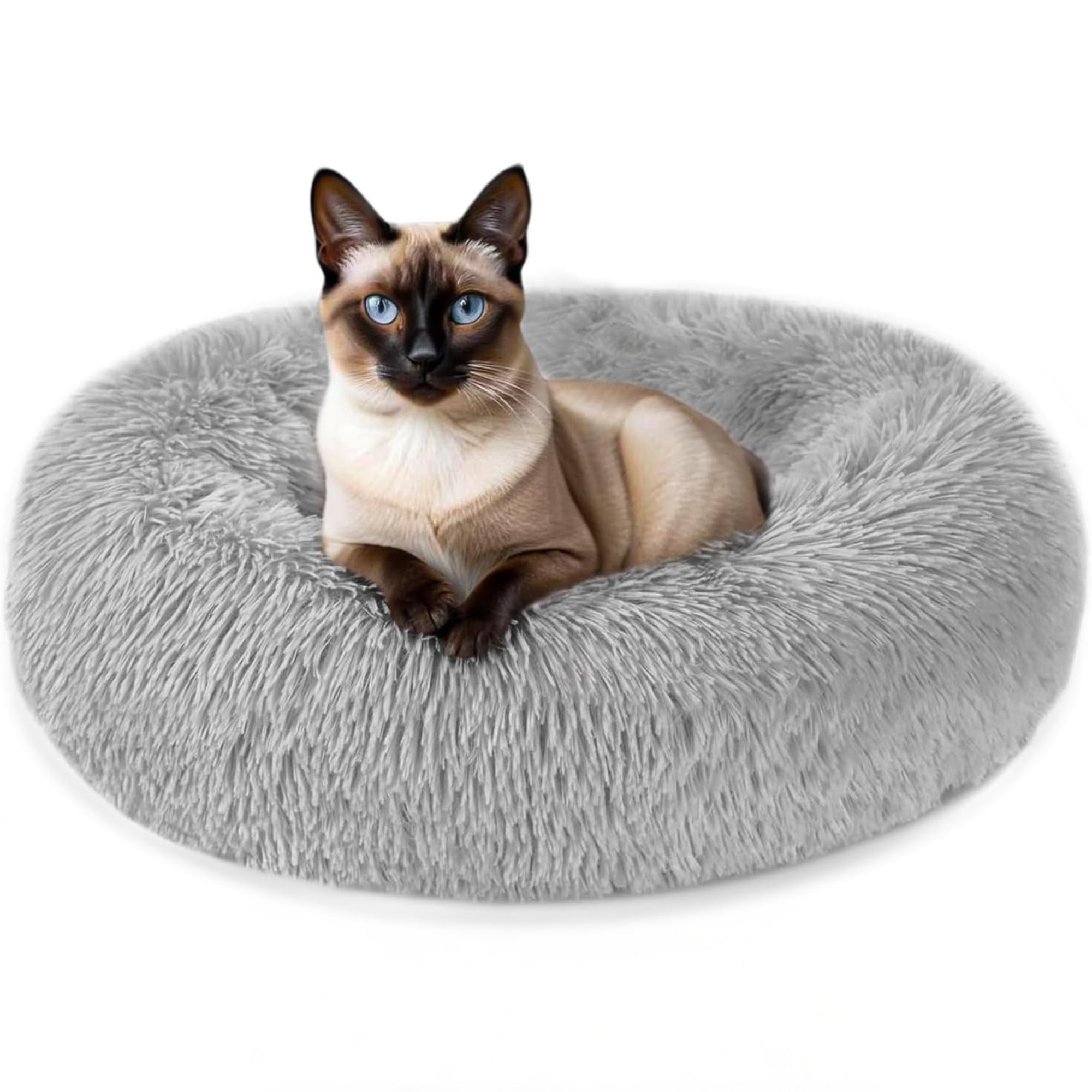 Gadvera Plush Donut Cat & Dog Bed - Self-Warming, Anti-Slip, Reversible, 50cm - Grey